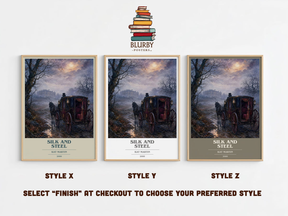 Silk and Steel book cover print in frame leaning in hallway – romance wall art (mockup)