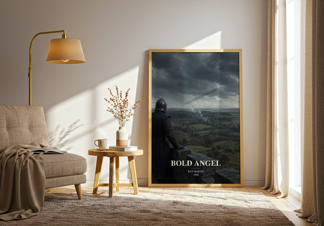 Bold Angel watercolour print in frame leaning in hallway – romance wall art