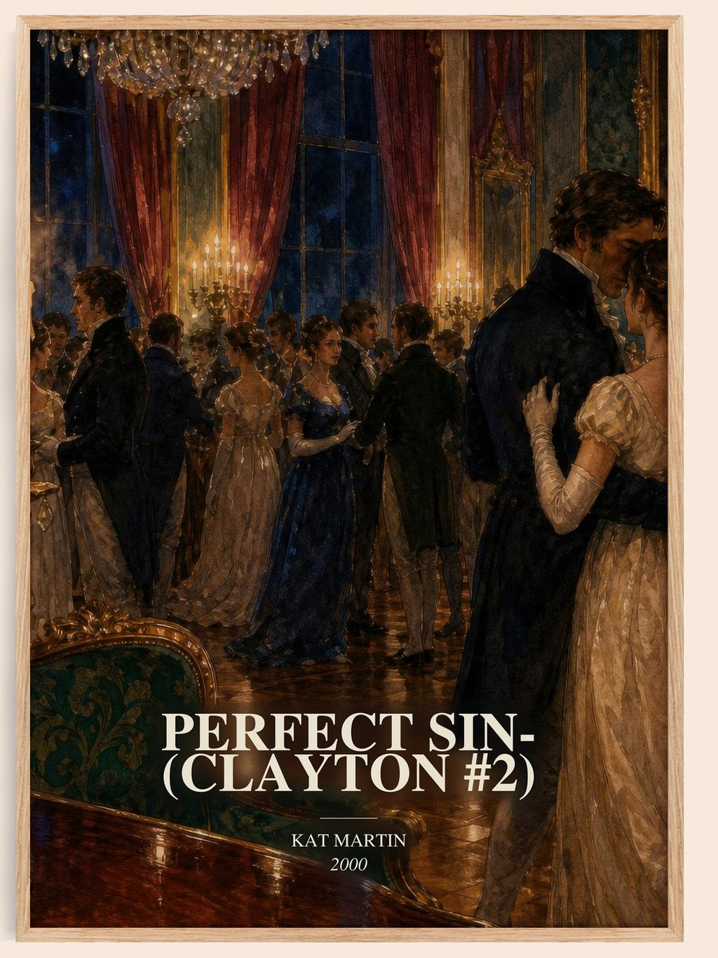 Perfect Sin- (Clayton #2) watercolour book poster by Kat Martin – framed literary art print