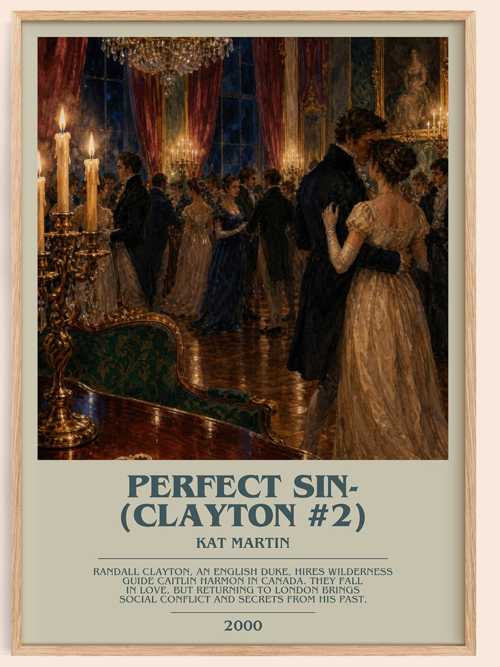 Perfect Sin- (Clayton #2) bookish book poster by Kat Martin – framed literary art print