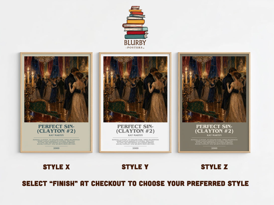 Perfect Sin- (Clayton #2) bookish print in frame leaning in hallway – romance wall art (mockup)