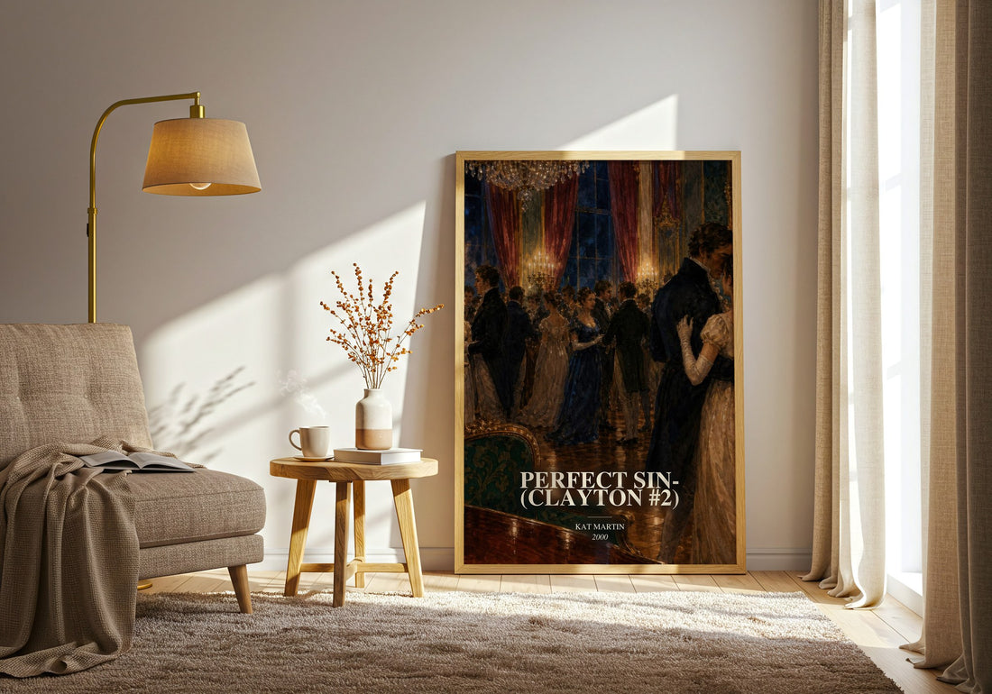 Perfect Sin- (Clayton #2) watercolour print in frame leaning in hallway – romance wall art