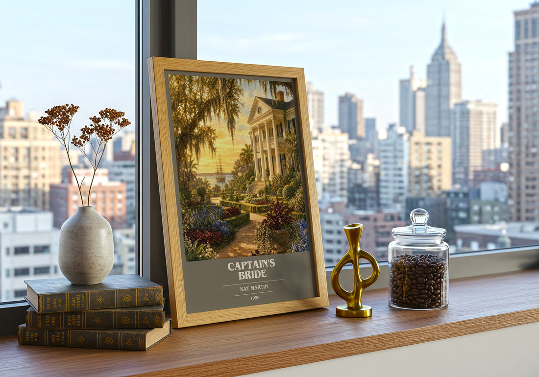 Captain's bride book cover print framed by window – literary home decor