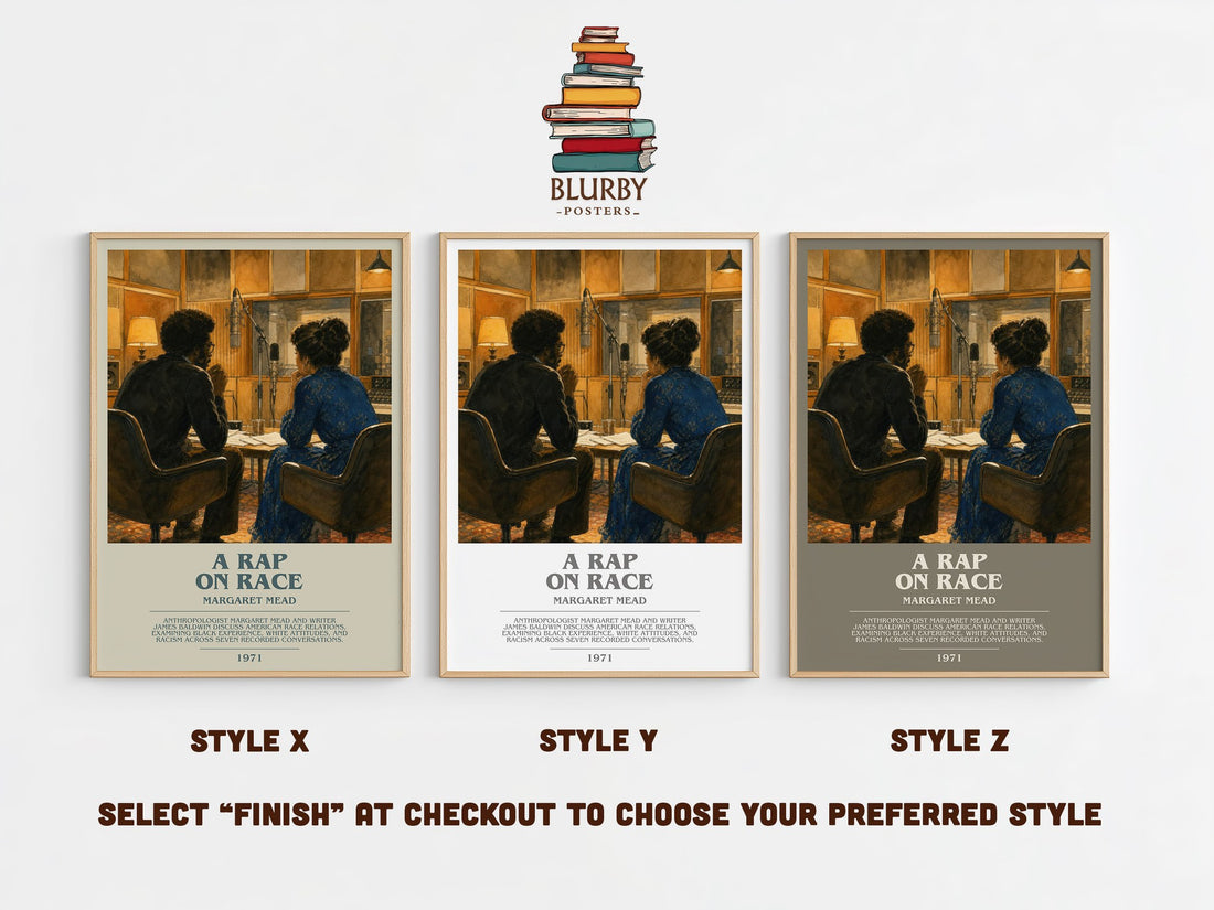 A rap on race bookish print in frame leaning in hallway – non fiction wall art (mockup)