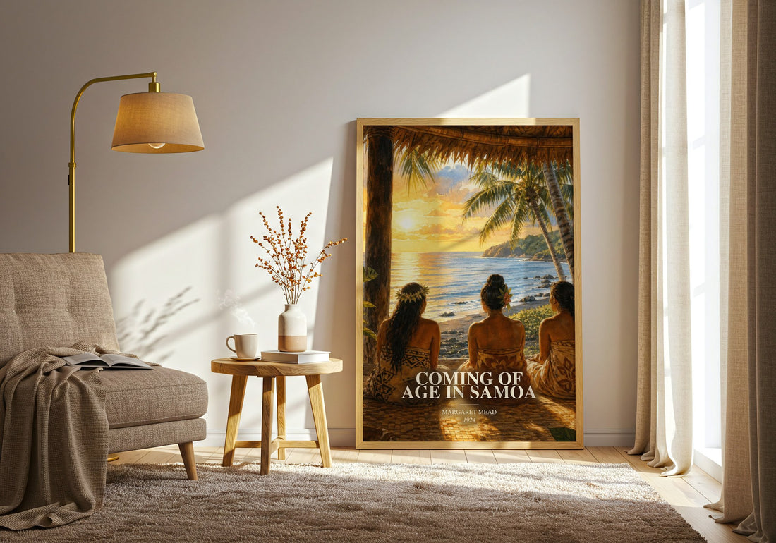 Coming of age in Samoa watercolour print in frame leaning in hallway – non fiction wall art