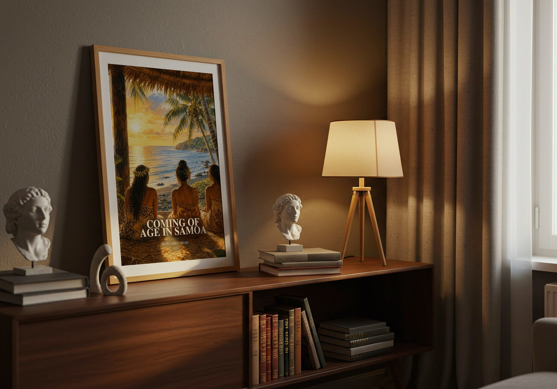 Coming of age in Samoa watercolour print on bookshelf – Margaret Mead fan gift