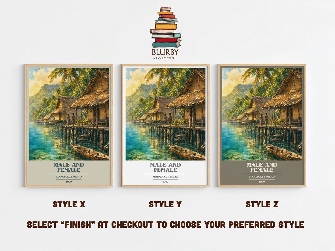 Male and female book cover print in frame leaning in hallway – non fiction wall art (mockup)