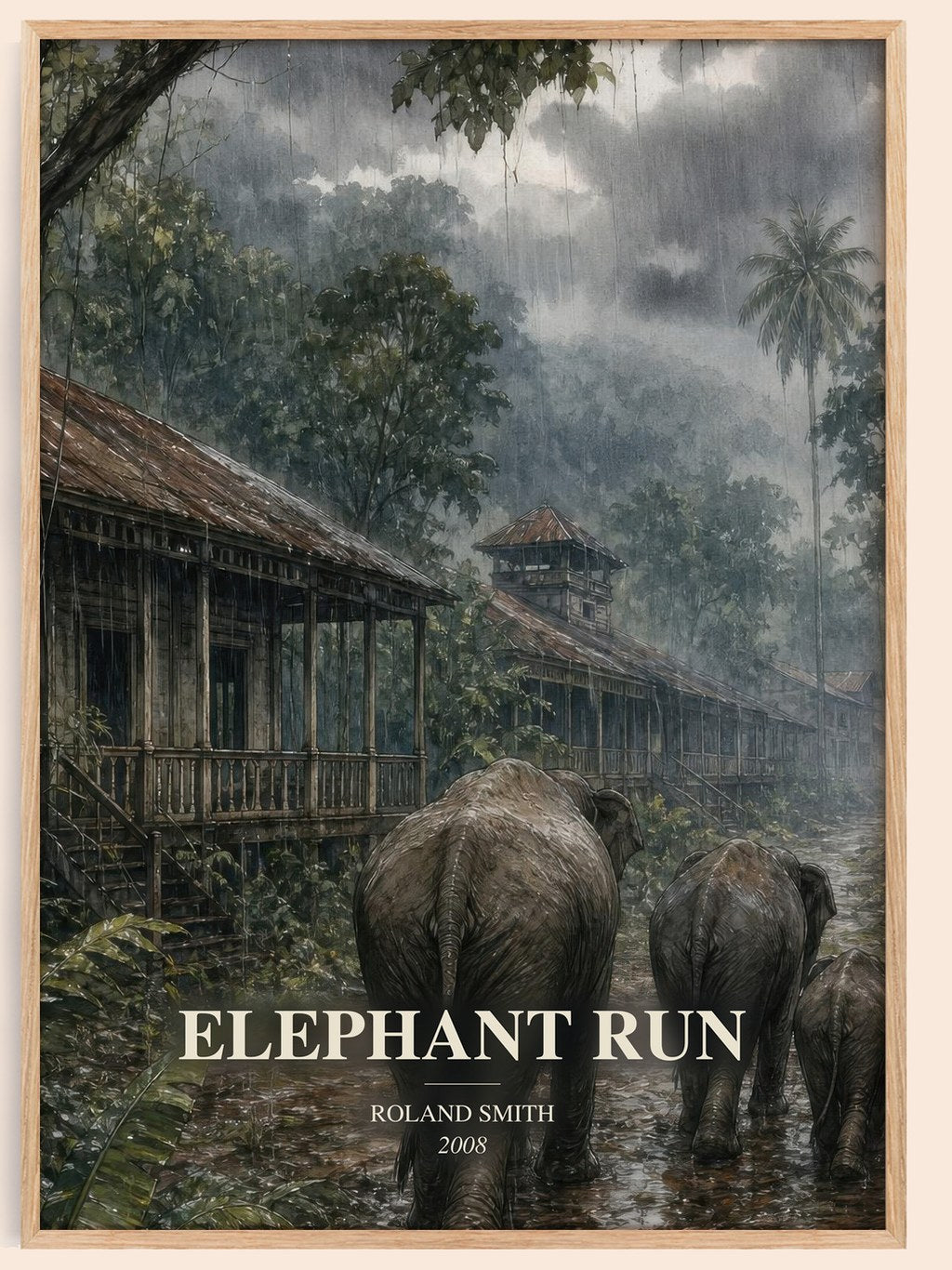 Elephant run watercolour book poster by Roland Smith – framed literary art print