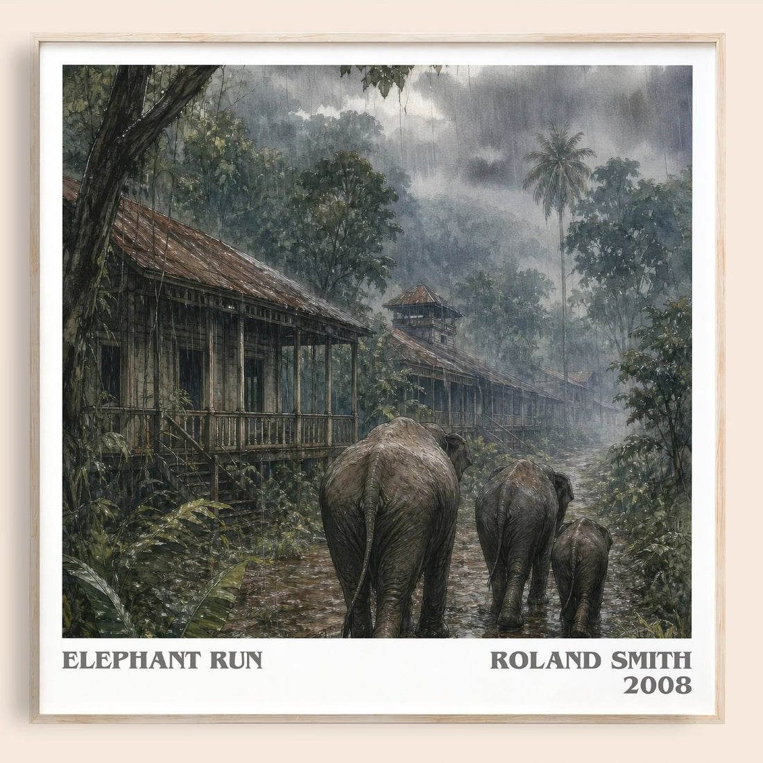 Elephant run literary book poster by Roland Smith – framed literary art print