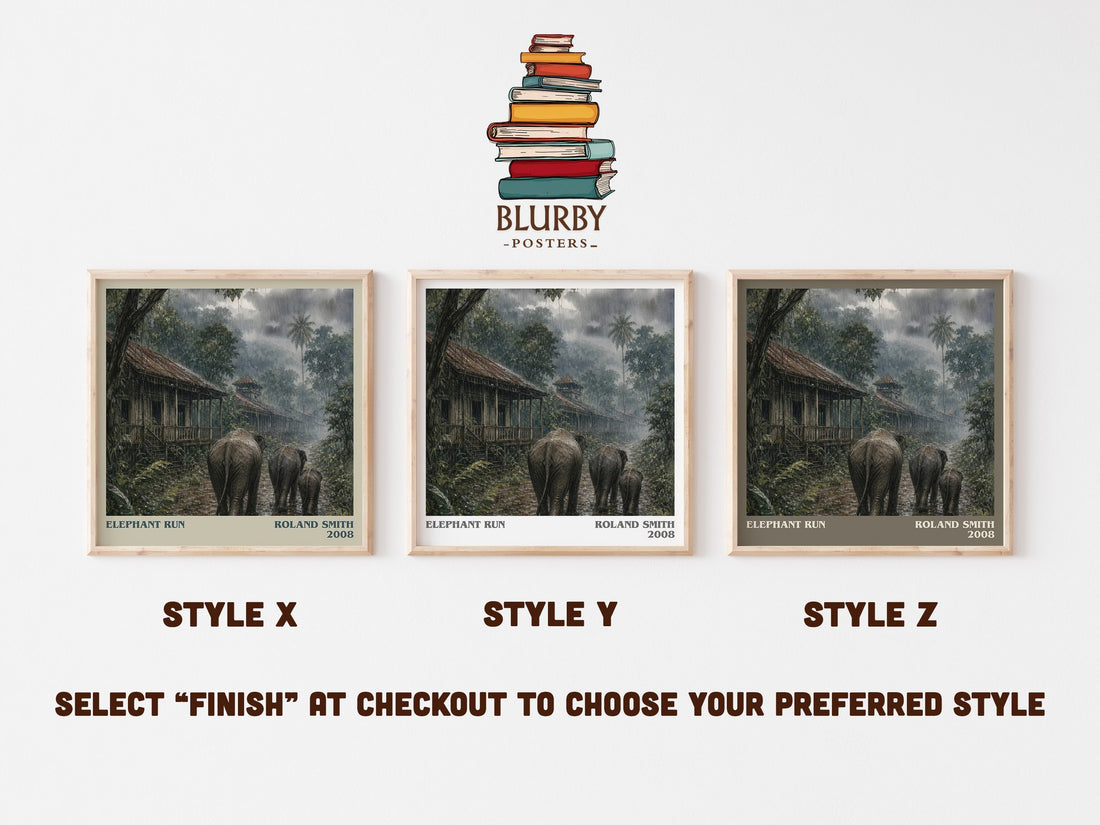 Elephant run literary print in frame leaning in hallway – young adult wall art (mockup)