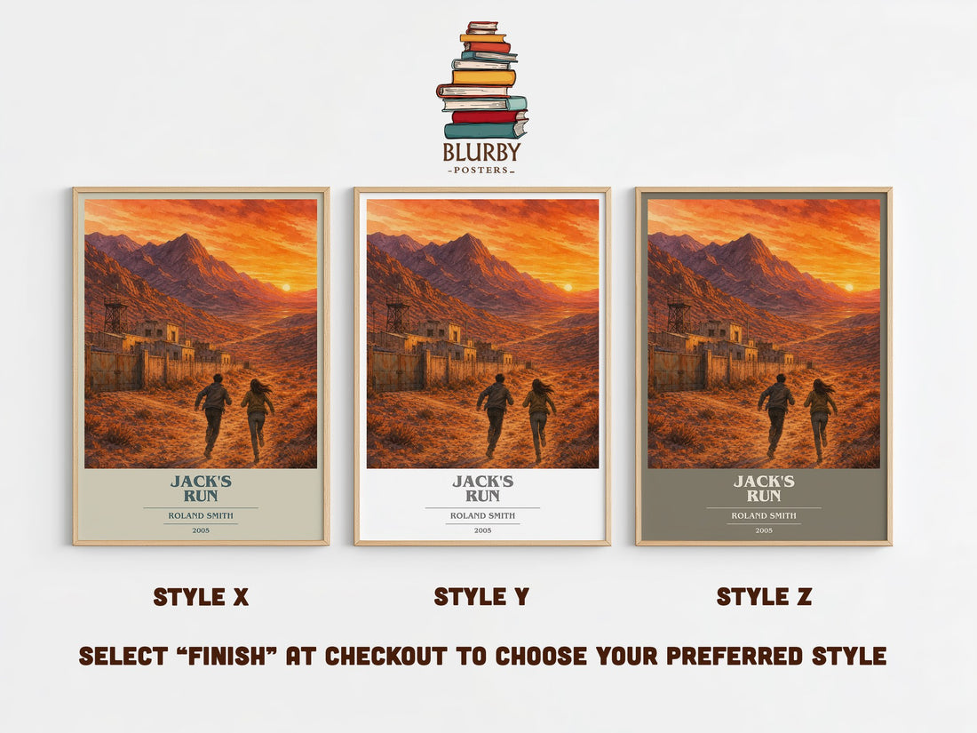 Jack's run book cover print in frame leaning in hallway – young adult wall art (mockup)