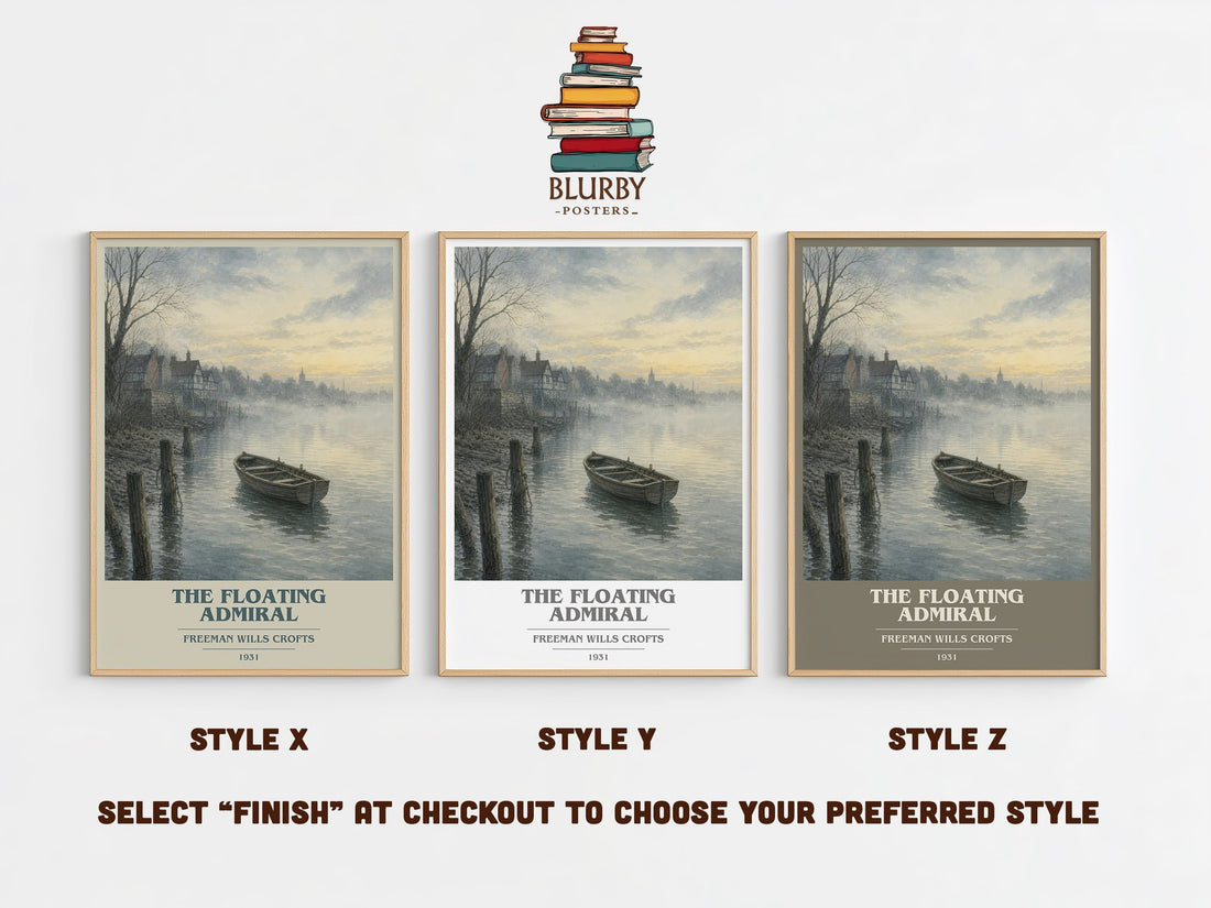 The Floating Admiral book cover print in frame leaning in hallway – mystery wall art (mockup)