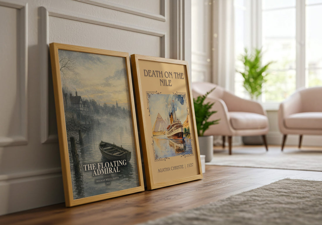 The Floating Admiral watercolour print framed by window – literary home decor