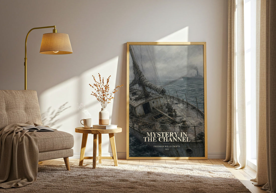 Mystery in the channel watercolour print in frame leaning in hallway – mystery wall art