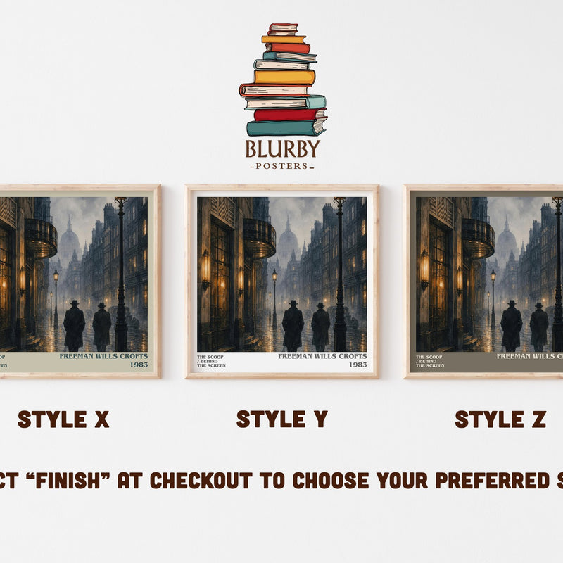 The Scoop / Behind the Screen literary print in frame leaning in hallway – mystery wall art