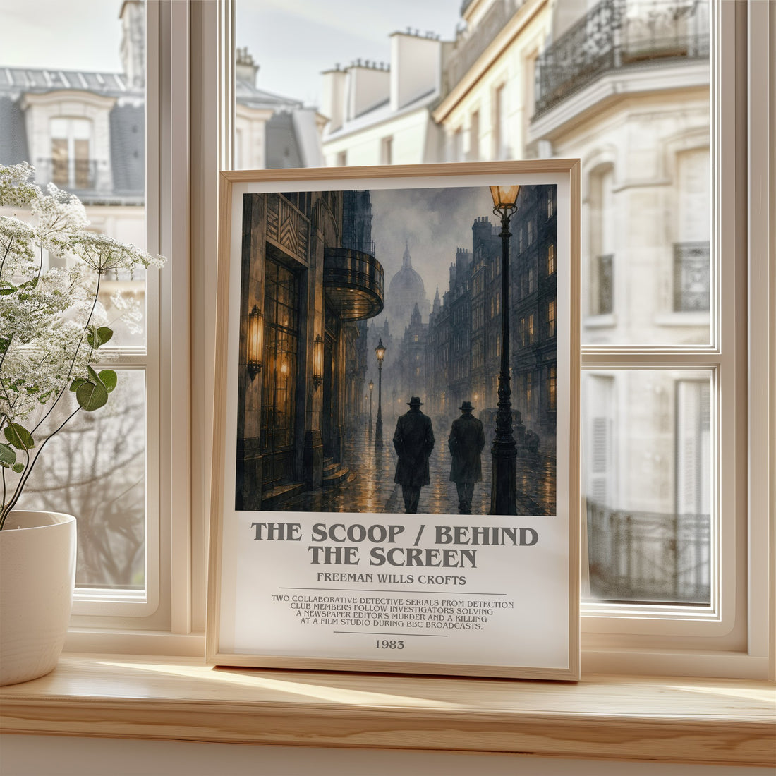The Scoop / Behind the Screen bookish poster colour and style options – Freeman Wills Crofts book art