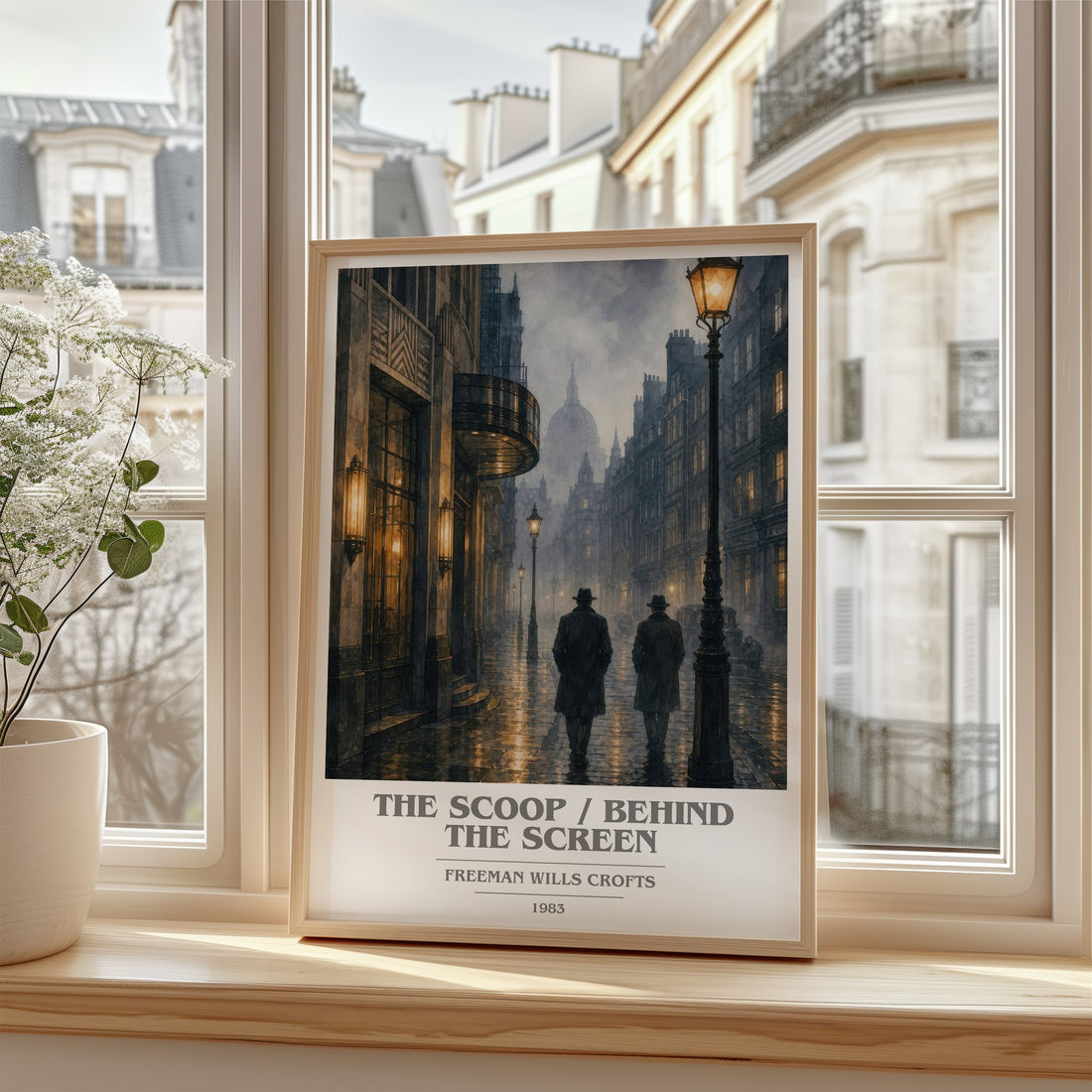 Scoop / Behind the Screen Book Cover Poster by Freeman Wills Crofts – framed print by a bright window