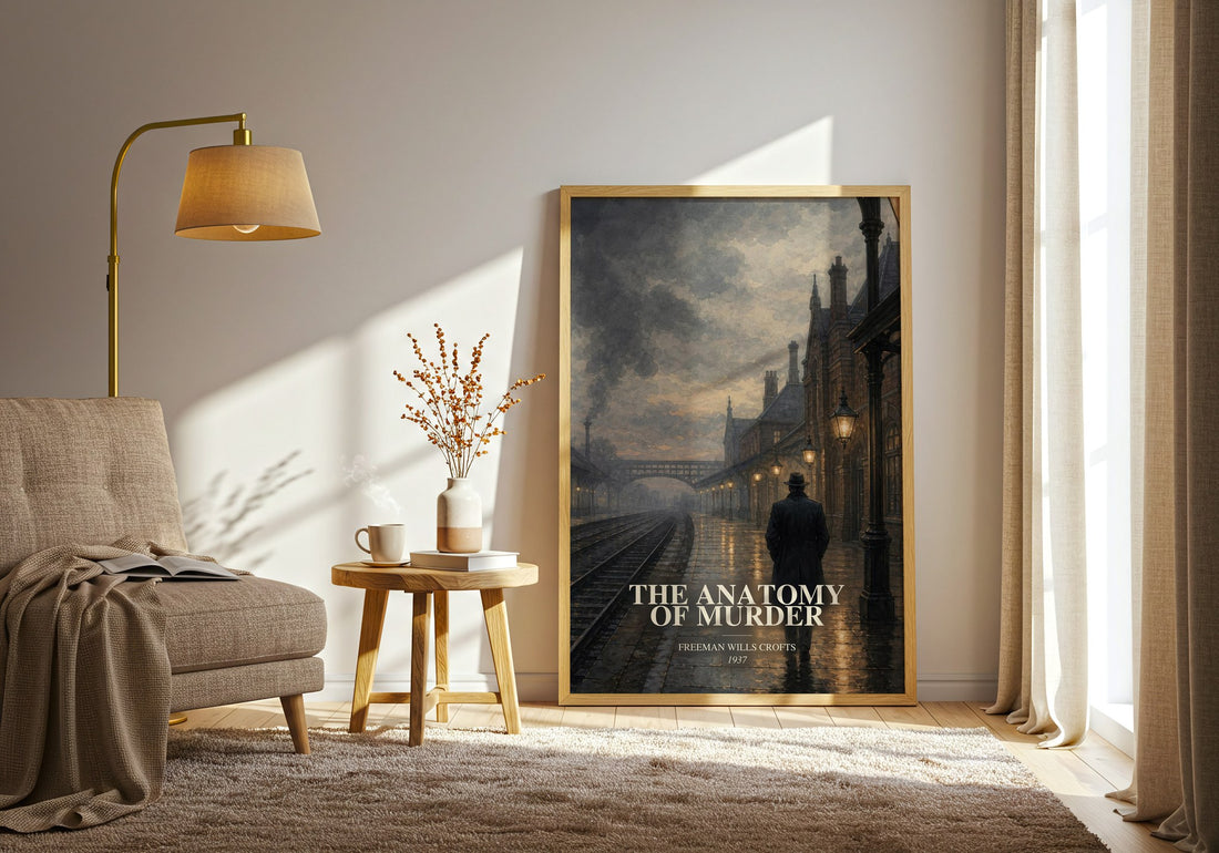 The Anatomy of murder watercolour print in frame leaning in hallway – crime wall art