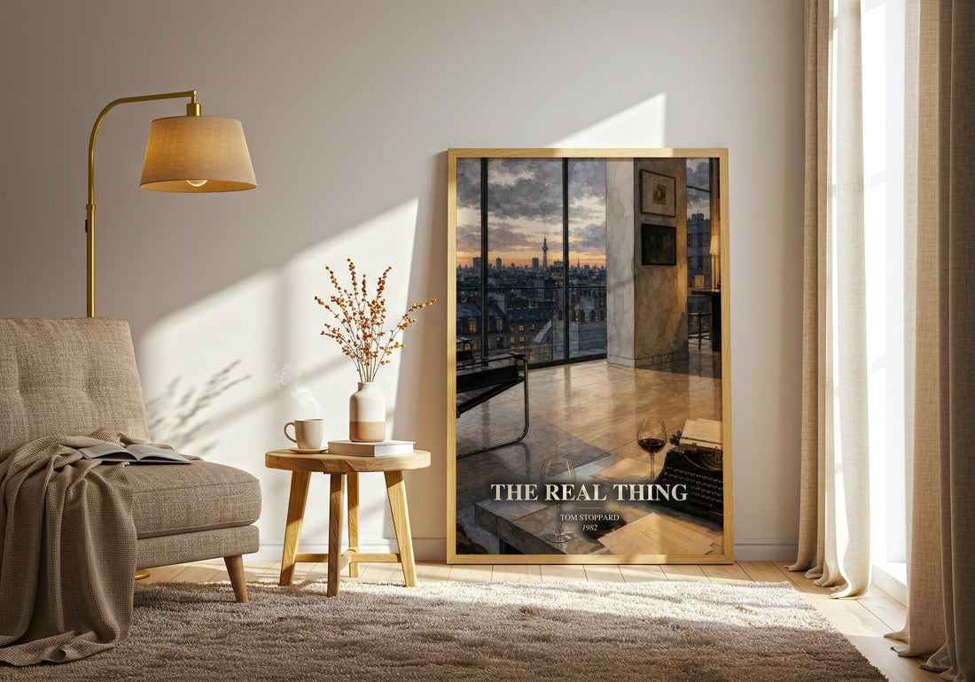 The real thing watercolour print in frame leaning in hallway – literary fiction wall art