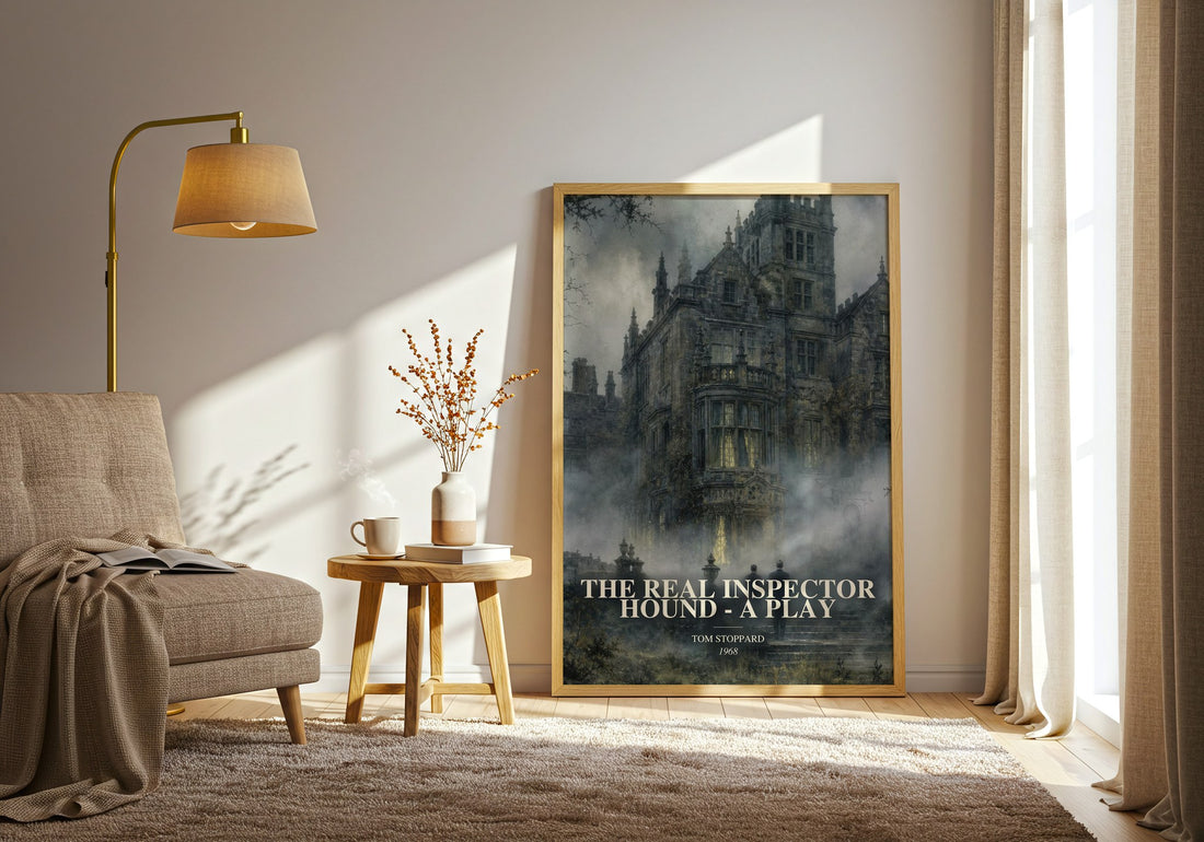 The Real Inspector Hound - A Play watercolour print in frame leaning in hallway – literary fiction wall art