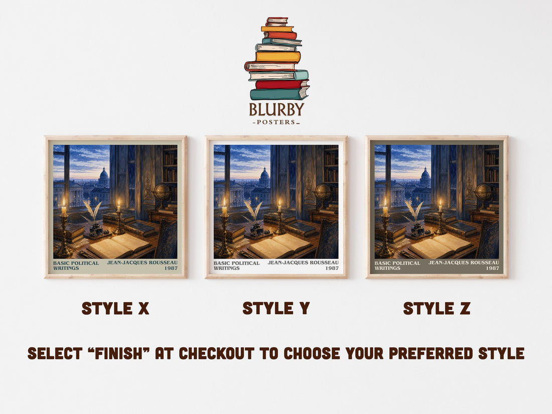 Basic political writings literary print in frame leaning in hallway – philosophy wall art (mockup)