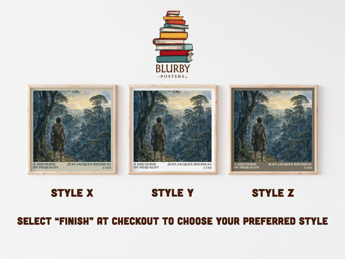 A discourse on inequality literary print in frame leaning in hallway – philosophy wall art (mockup)