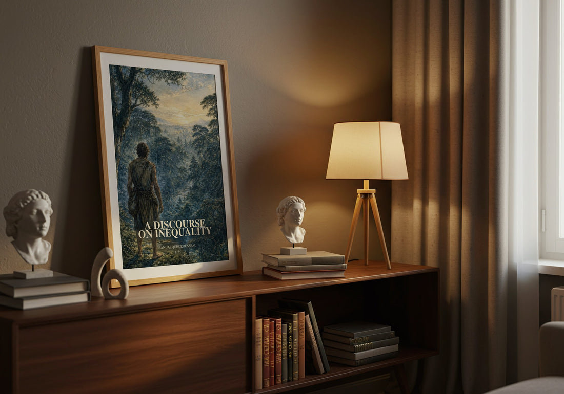 A discourse on inequality watercolour print on bookshelf – Jean-Jacques Rousseau fan gift