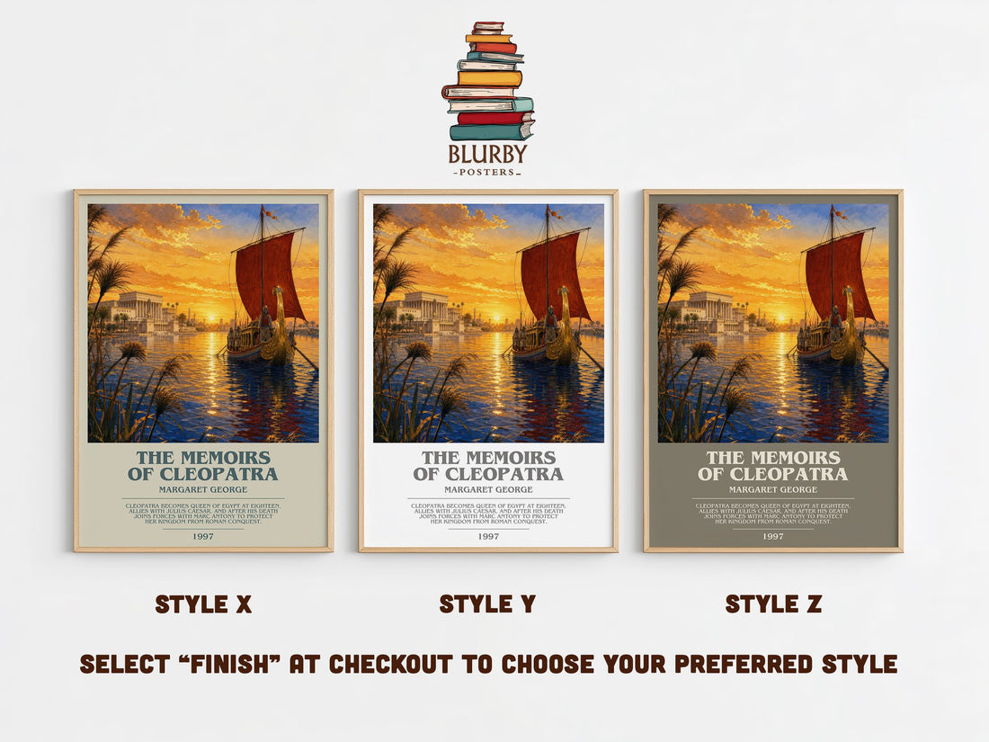 The Memoirs of Cleopatra bookish print in frame leaning in hallway – historical fiction wall art (mockup)