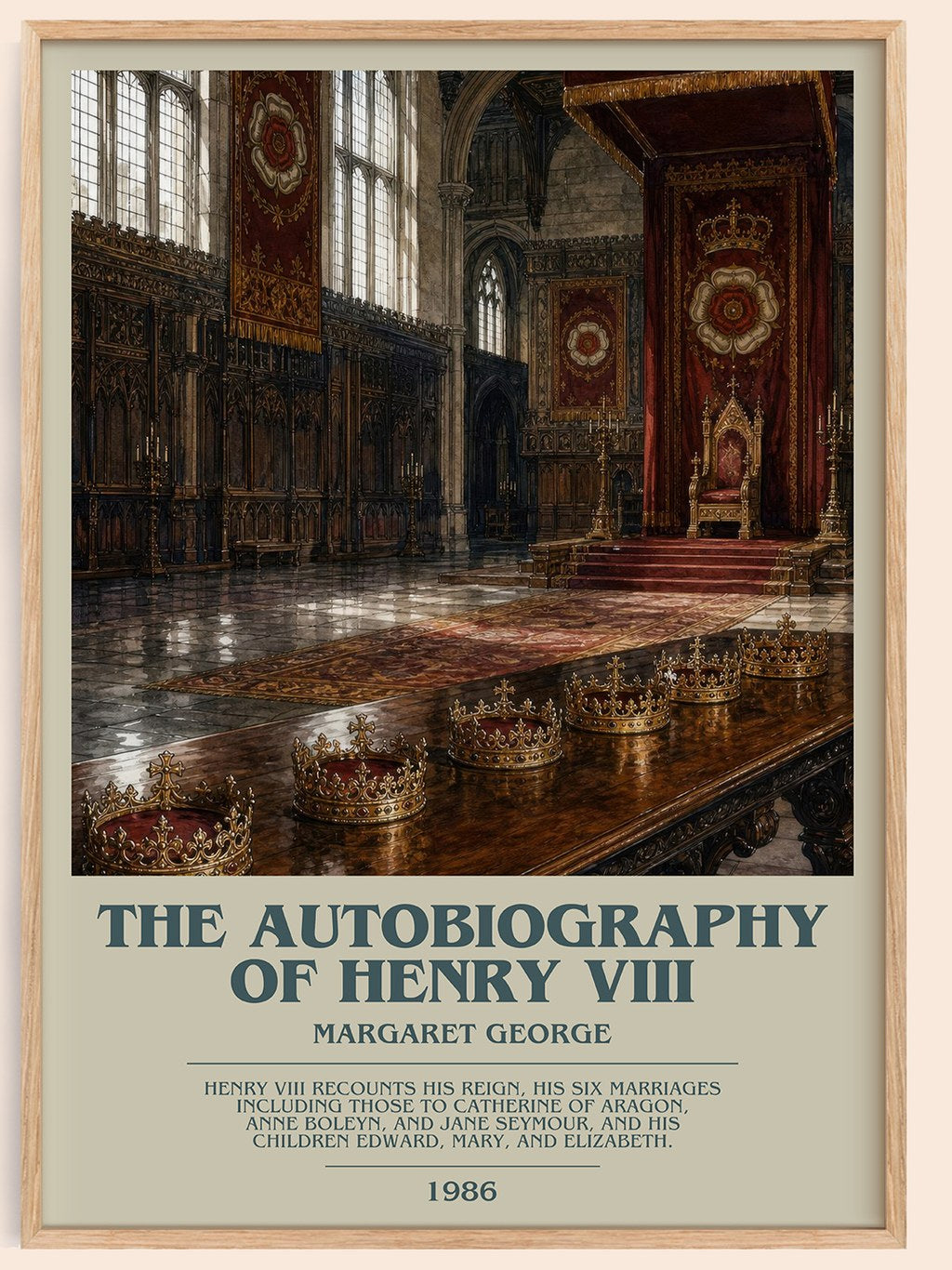 The autobiography of Henry VIII bookish book poster by Margaret George – framed literary art print