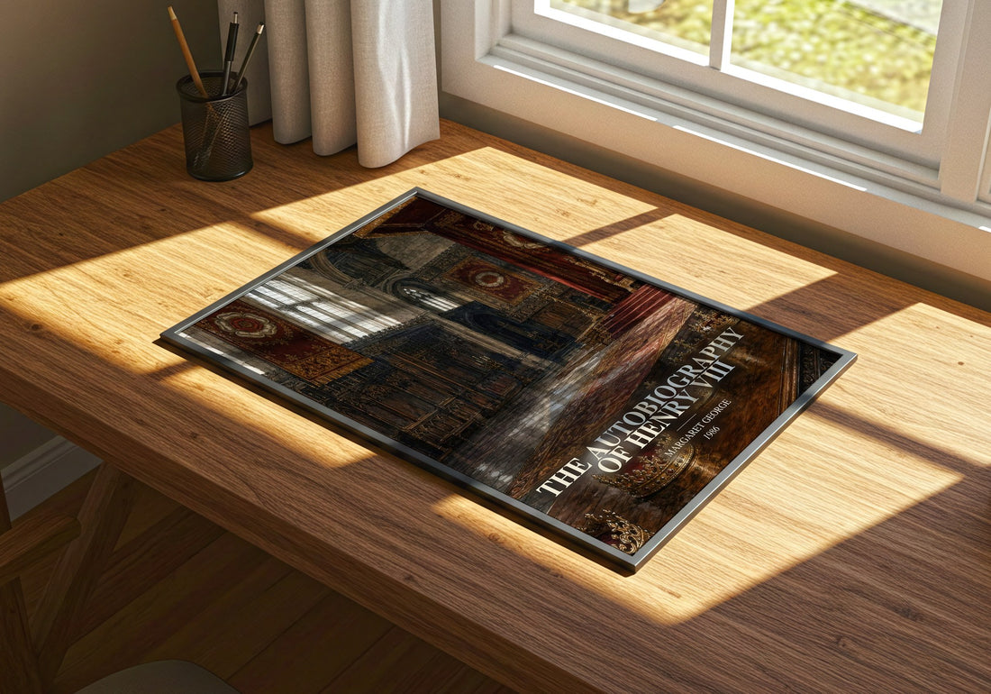 The autobiography of Henry VIII watercolour book poster framed on wall – historical fiction wall art