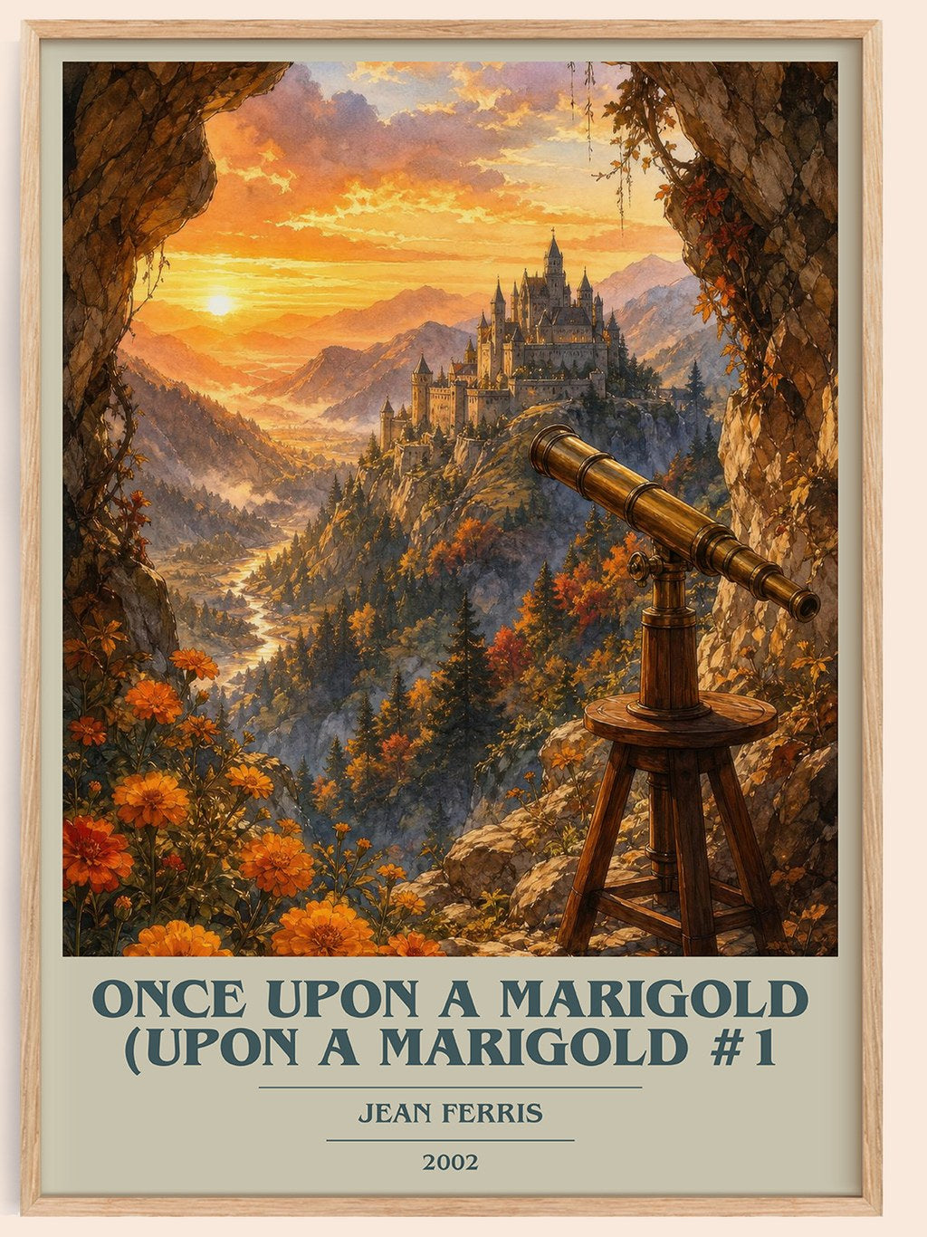 Once Upon A Marigold (Upon a Marigold #1 book cover book poster by Jean Ferris – framed literary art print