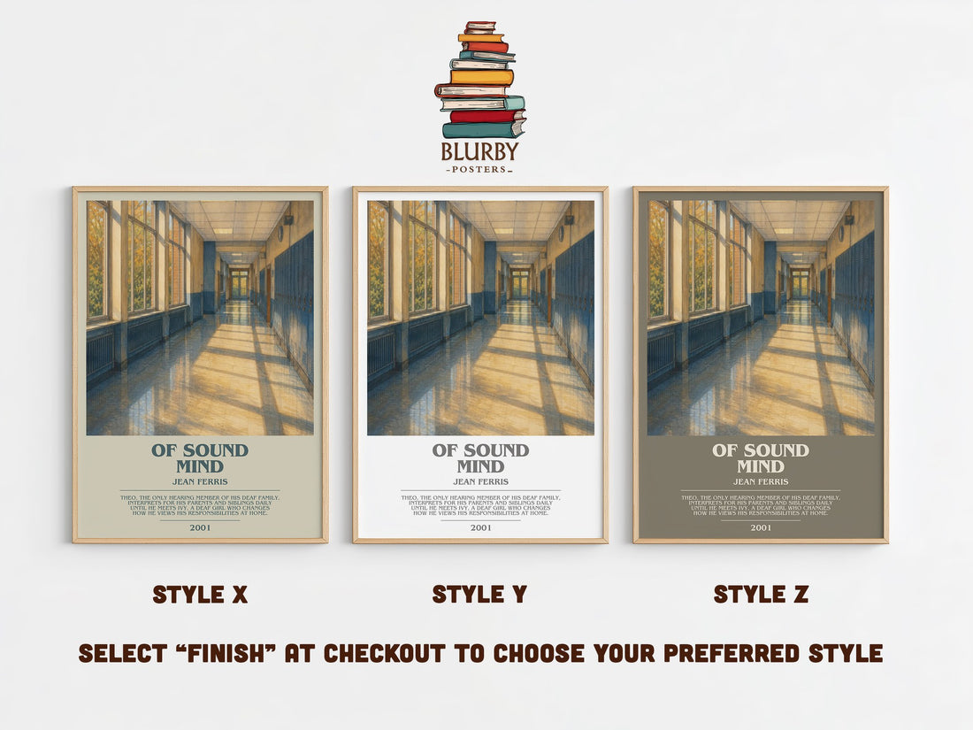 Of sound mind bookish print in frame leaning in hallway – young adult wall art (mockup)