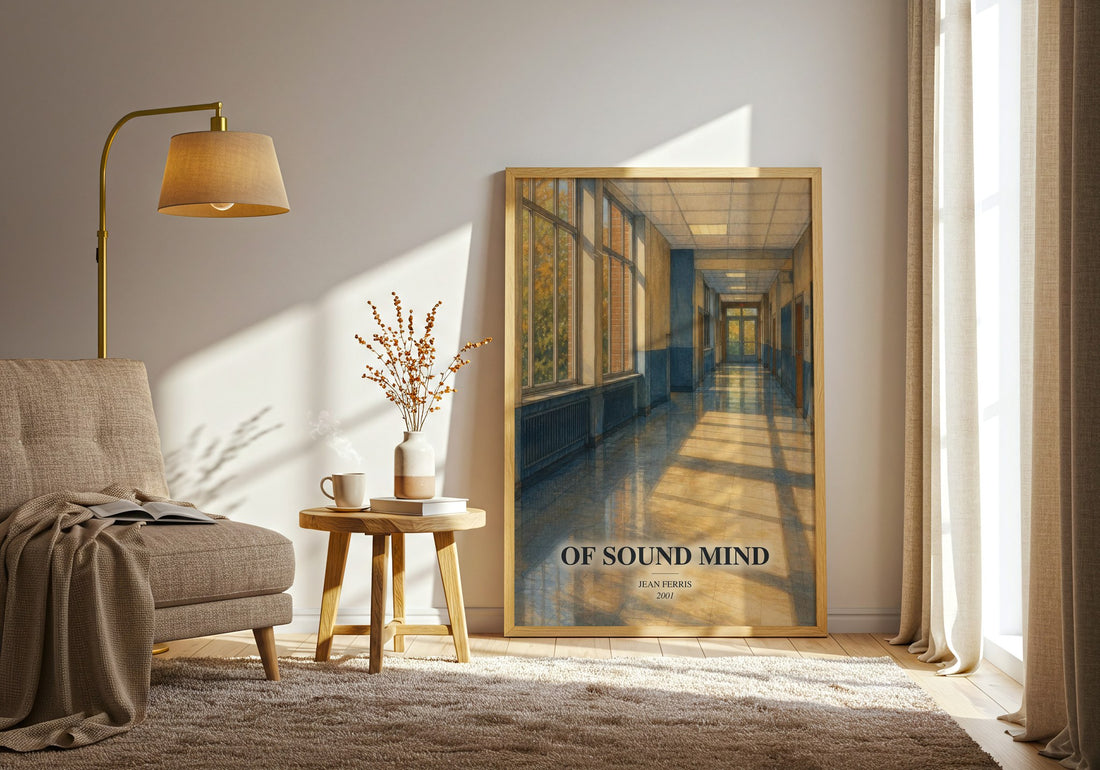 Of sound mind watercolour print in frame leaning in hallway – young adult wall art