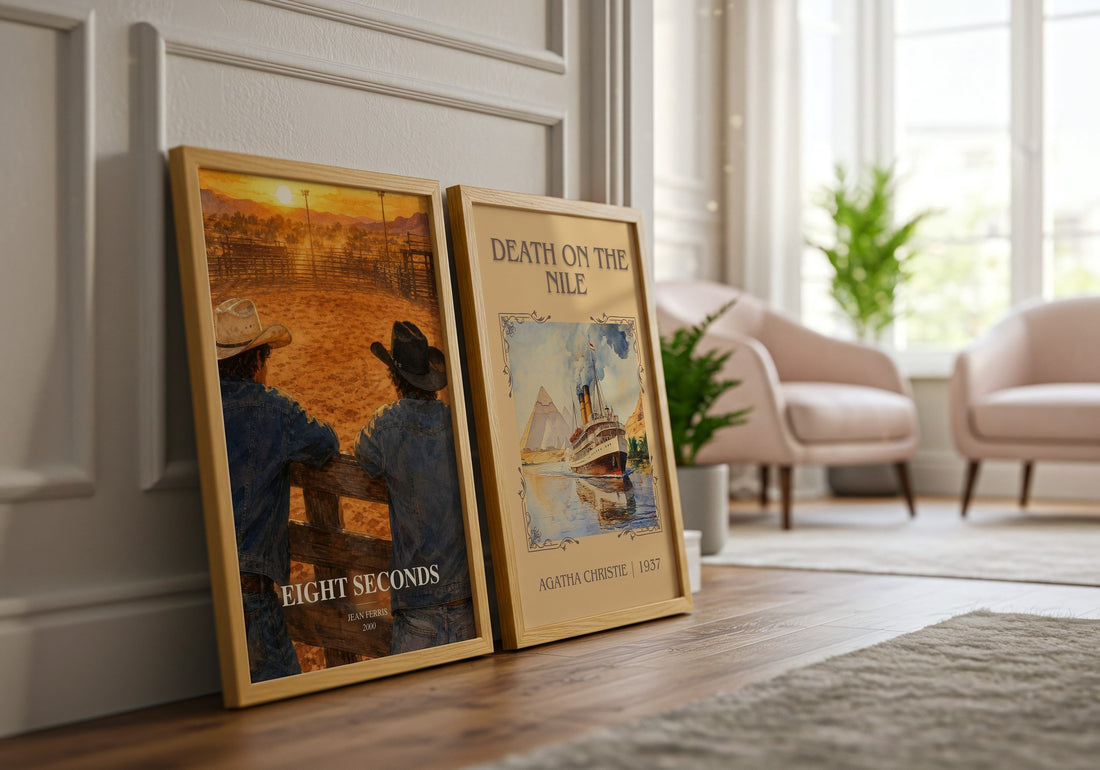 Eight seconds watercolour print framed by window – literary home decor