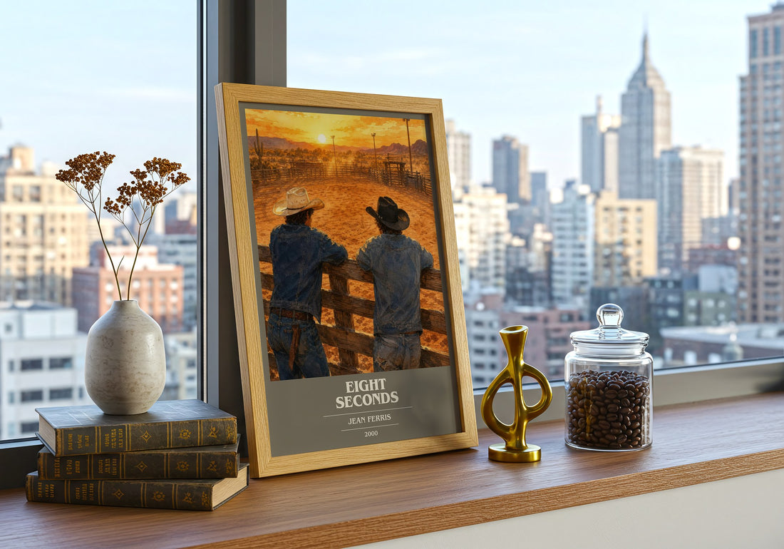 Eight seconds book cover print framed by window – literary home decor