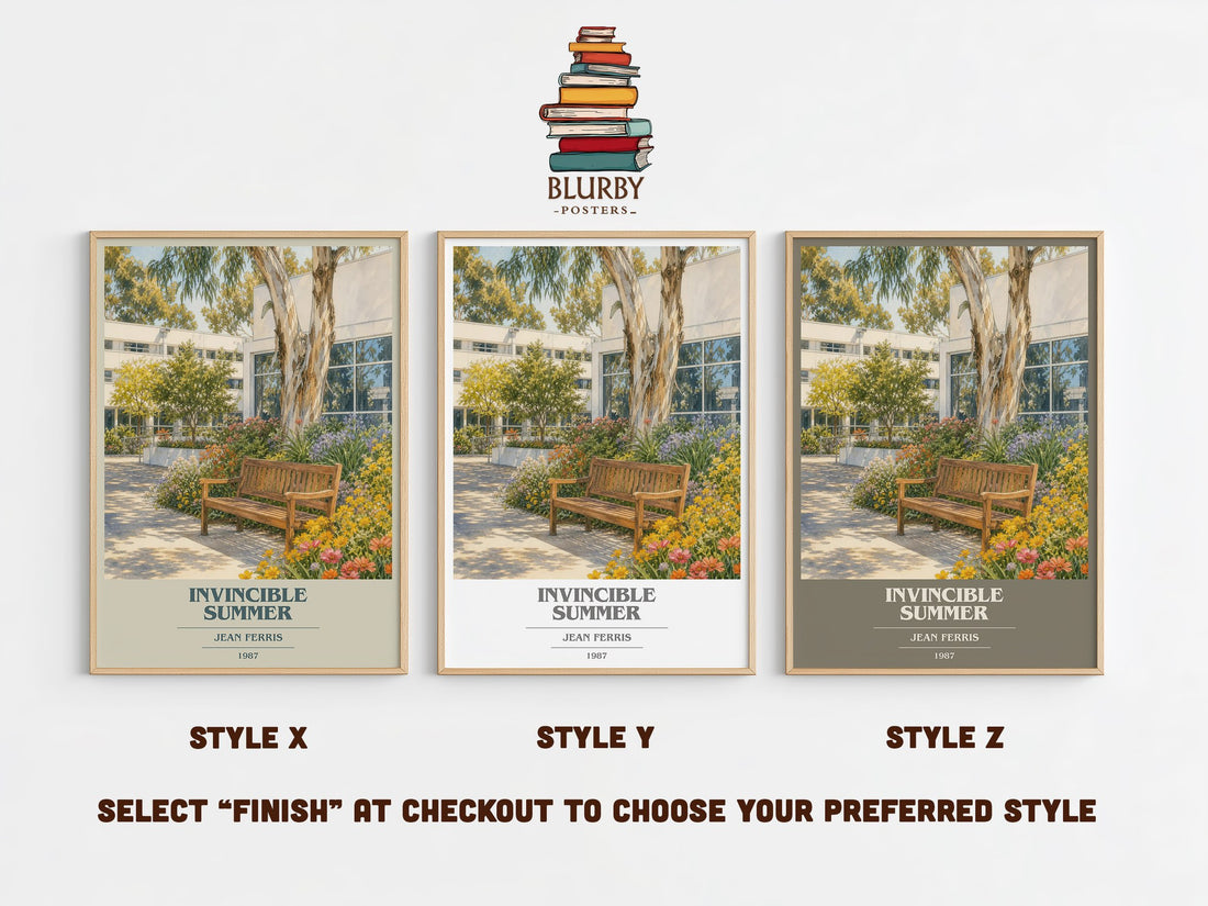 Invincible Summer book cover print in frame leaning in hallway – young adult wall art (mockup)