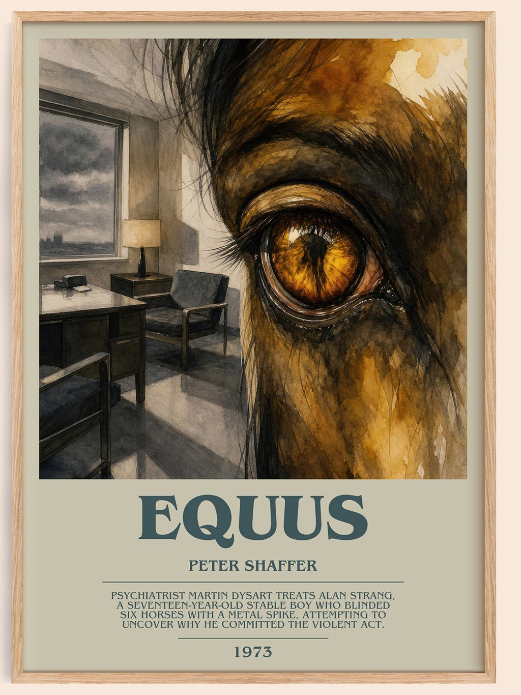 Equus bookish book poster by Peter Shaffer – framed literary art print