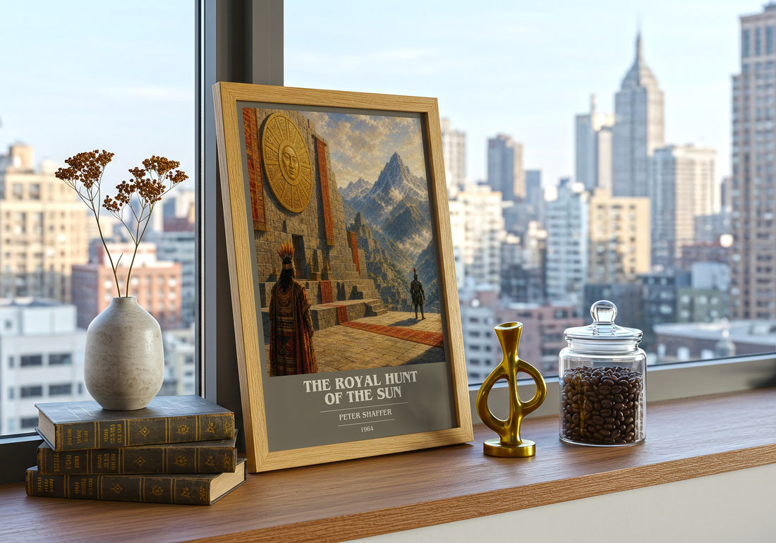 The royal hunt of the sun book cover print framed by window – literary home decor
