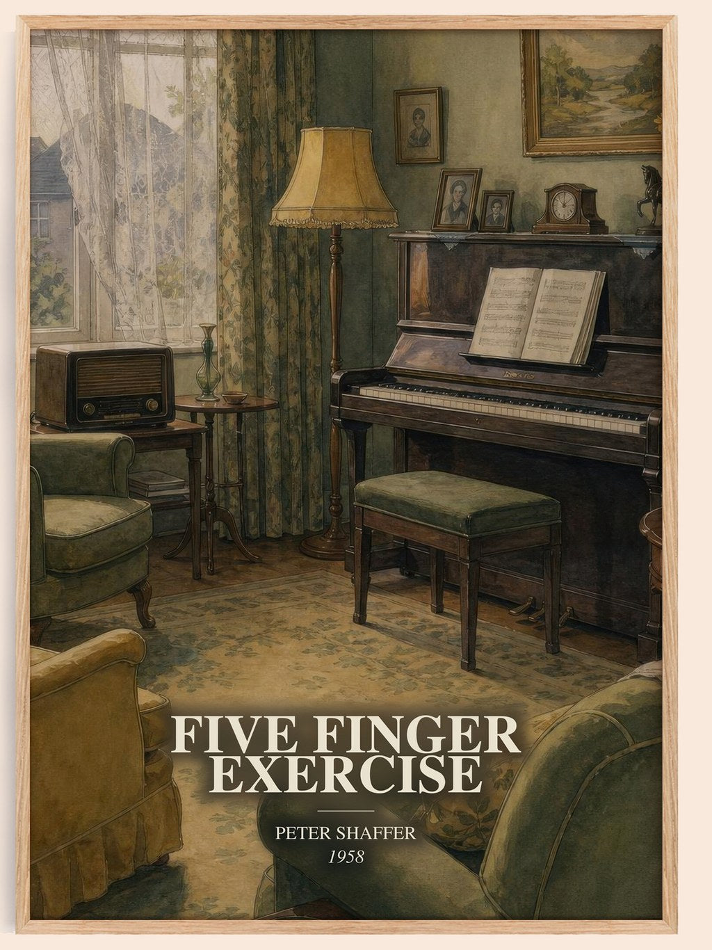 Five finger exercise watercolour book poster by Peter Shaffer – framed literary art print