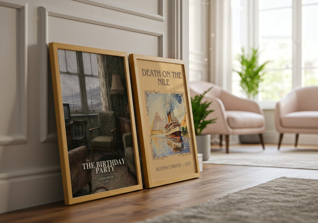 The birthday party watercolour print framed by window – literary home decor
