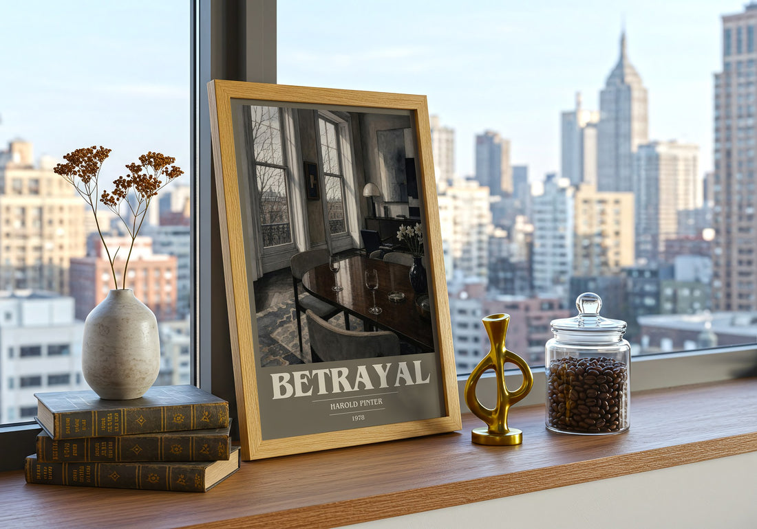 Betrayal book cover print framed by window – literary home decor