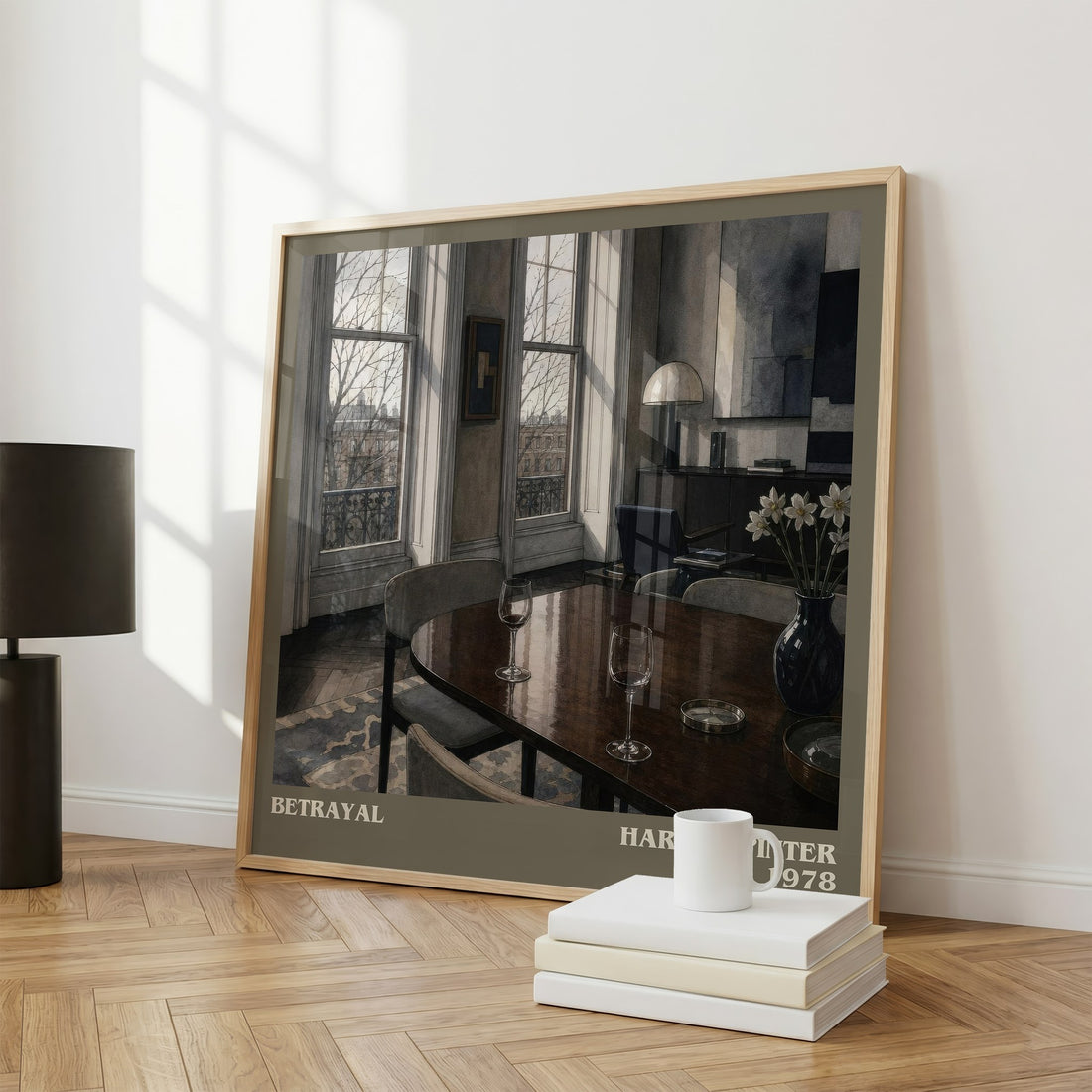 Betrayal literary print framed by window – literary home decor
