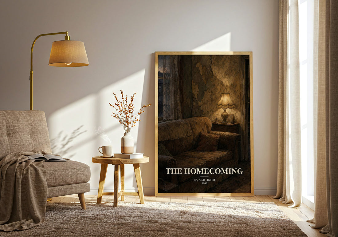 The homecoming watercolour print in frame leaning in hallway – literary fiction wall art