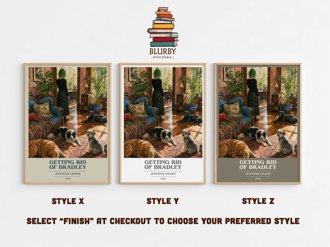 Getting rid of Bradley book cover print in frame leaning in hallway – romance wall art (mockup)