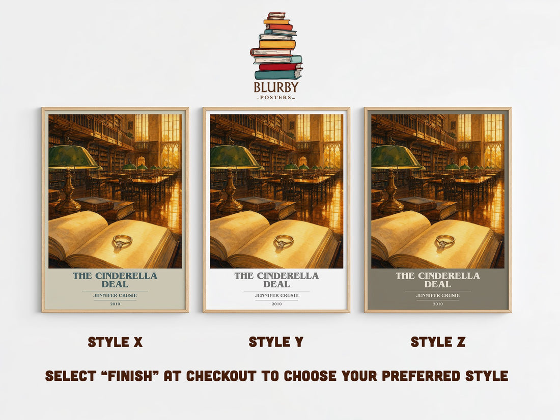 The Cinderella Deal book cover print in frame leaning in hallway – romance wall art (mockup)