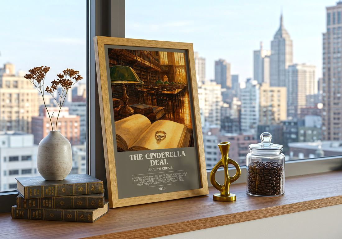 The Cinderella Deal bookish print framed by window – literary home decor