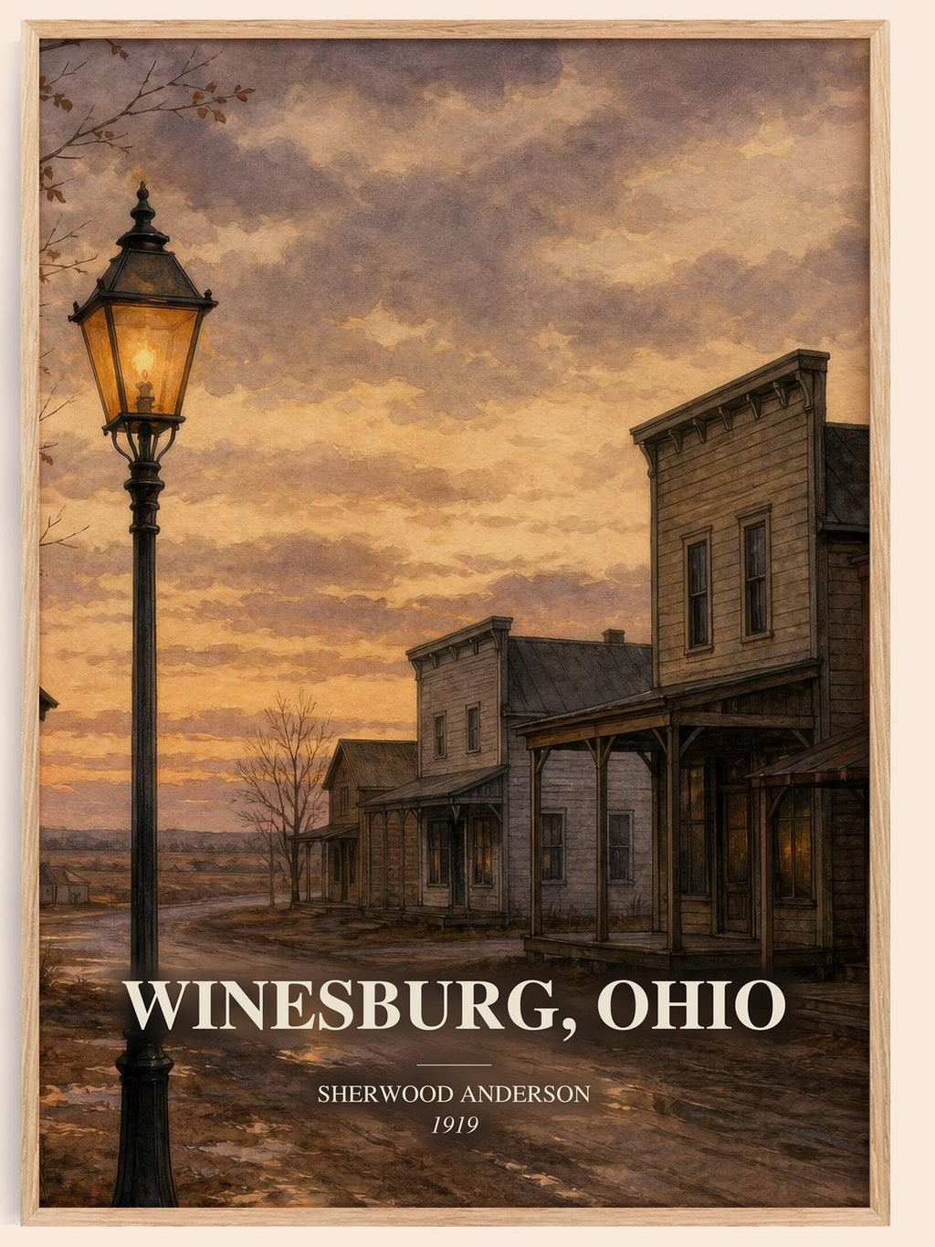 Winesburg, Ohio watercolour book poster by Sherwood Anderson – framed literary art print