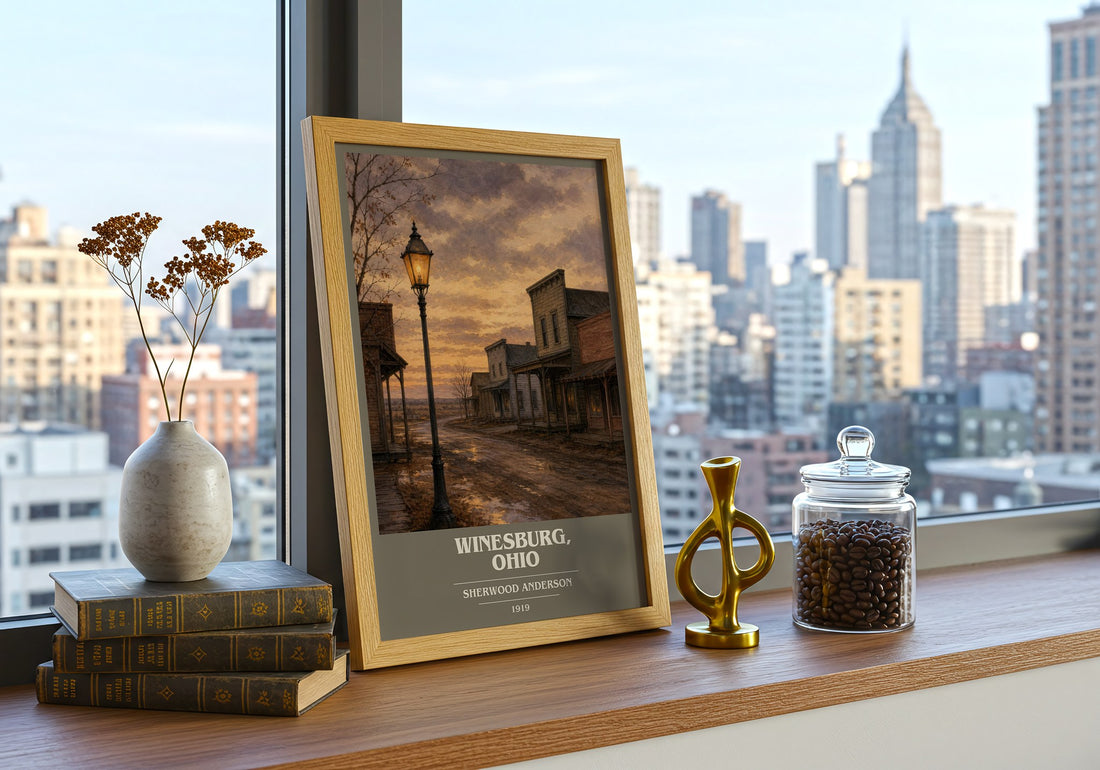 Winesburg, Ohio book cover print framed by window – literary home decor