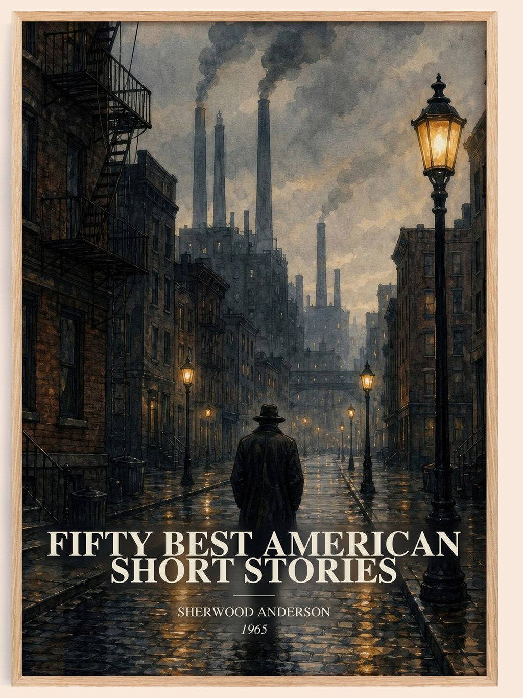 Fifty Best American Short Stories watercolour book poster by Sherwood Anderson – framed literary art print