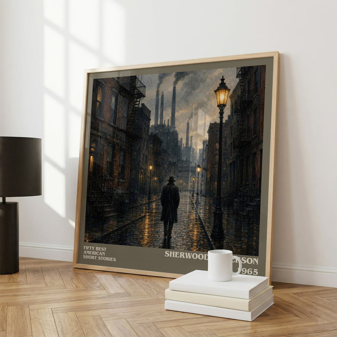 Fifty Best American Short Stories literary print framed by window – literary home decor
